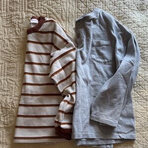 Zara Boys Striped Brown and White Thermal with Blue Henley Shirt